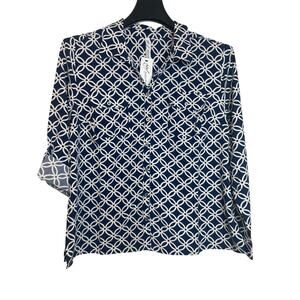 NY Collection Womens Floral Print Button-Up Blouse Long Sleeve Collared Size XL